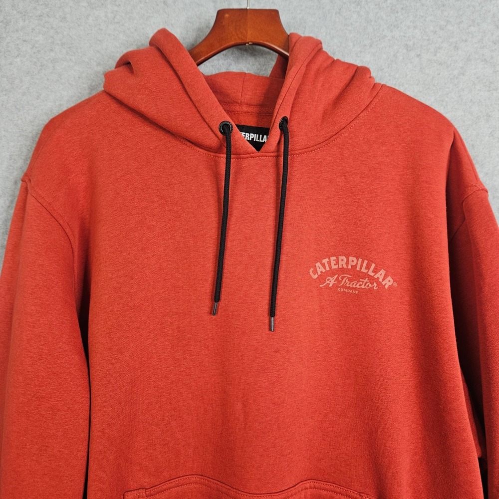 Caterpillar Mens Graphic Pullover Hoodie Red Ochre 2XL New CAT Sweatshirt
